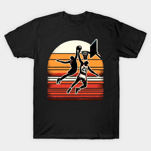 Slam Dunk Showdown - Basketball Sunset Duel T-Shirt by SakuraInsights